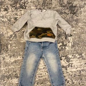 7 for All Man Kind jeans and camo sweatshirt 12m